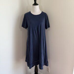 Altar'd State Dress Blue Embroidered Swing T Shirt Tunic Medium Lace Back